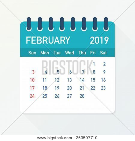 February 2019 Calendar Leaf. Calendar 2019 In Flat Style. Vector Stock Illustration.
