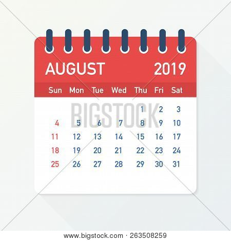 August 2019 Calendar Leaf. Calendar 2019 In Flat Style. Vector Stock Illustration.