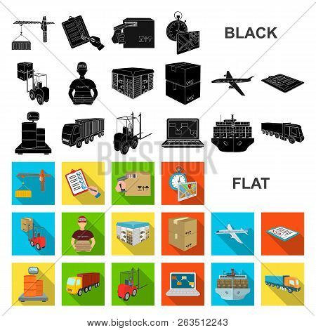 Logistics And Delivery Flat Icons In Set Collection For Design. Transport And Equipment Isometric Ve