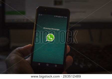 October, 16, 2018, Brazil. Mobile Device With The App (app) Whatsapp. The Application Is One Of The 