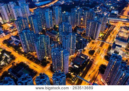 Tin Shui Wai, Hong Kong 08 Spetember 2018:-  Hong Kong real estate at night