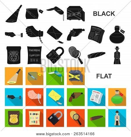 Detective Agency Flat Icons In Set Collection For Design. Crime And Investigation Vector Symbol Stoc
