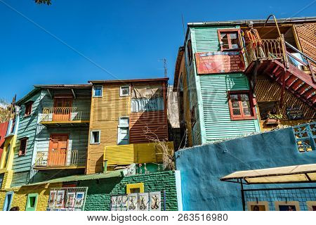 Buenos Aires, Argentina - 04 Octubre, 2018: houses in the tourist area of la boca in Argentina