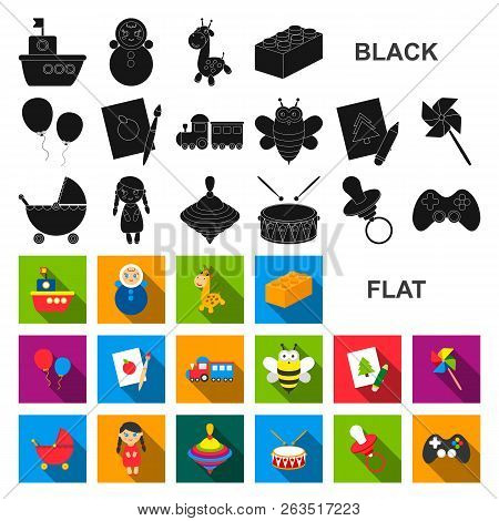 Children Toy Flat Icons In Set Collection For Design. Game And Bauble Vector Symbol Stock Web Illust
