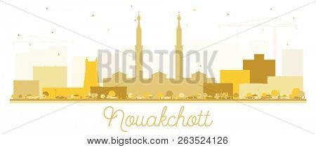 Nouakchott Mauritania Skyline Golden Silhouette. Simple Flat Concept for Tourism Presentation, Placard or Web Site. Business Travel Concept. Nouakchott Cityscape with Landmarks.