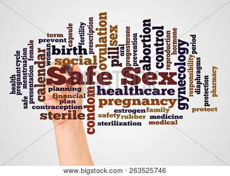 Safe Sex Word Cloud And Hand With Marker Concept