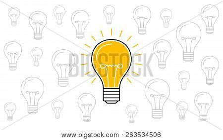 One Lit Bulb Among Unlit Bulbs, New Idea Business Illustration