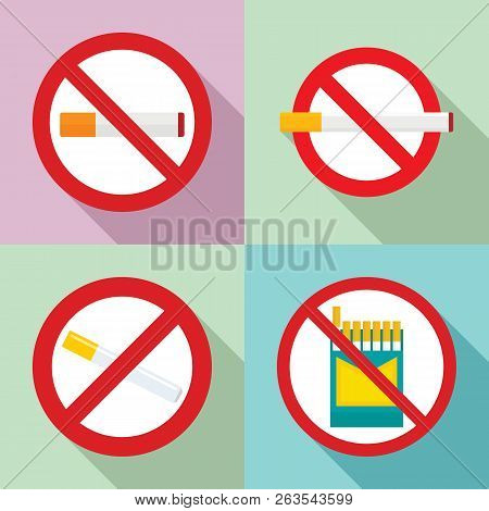 No Smoking Icon Set. Flat Set Of No Smoking Vector Icons For Web Design