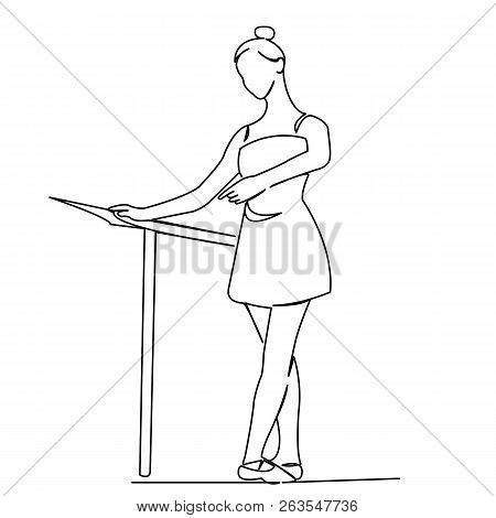 Continuous Single Drawn One Line Dancer Ballerina At The Rask Hand-drawn Picture Silhouette. Line Ar