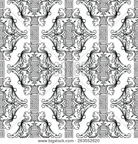 Baroque Black And White Creative Seamless Pattern. Vector Orname