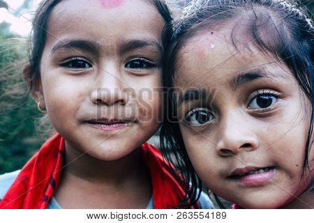 Bandipur Nepal October 15, 2018 Closeup Of Young Children Playing And Having Fun Together In Bandipu