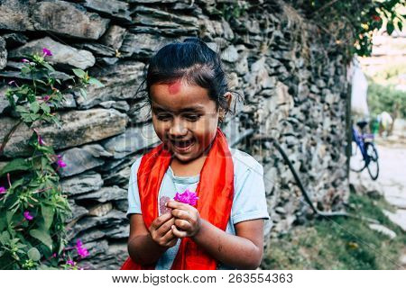 Bandipur Nepal October 15, 2018 Closeup Of Young Children Playing And Having Fun Together In Bandipu