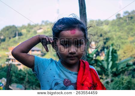 Bandipur Nepal October 15, 2018 Closeup Of Young Children Playing And Having Fun Together In Bandipu