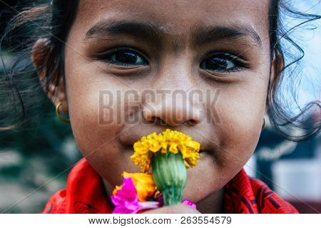 Bandipur Nepal October 15, 2018 Closeup Of Young Children Playing And Having Fun Together In Bandipu