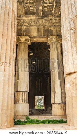 Entrance Ancient Temple Of Hephaestus Agora Market Place Athens Greece. Agora Founded 6th Century Bc