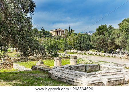 Middle Stoa Ruins Ancient Temple Of Hephaestus Agora Market Place Athens Greece. Agora Founded 6th C