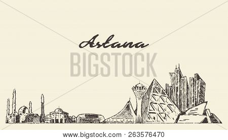Astana Skyline Kazakhstan Vector City Drawn Sketch