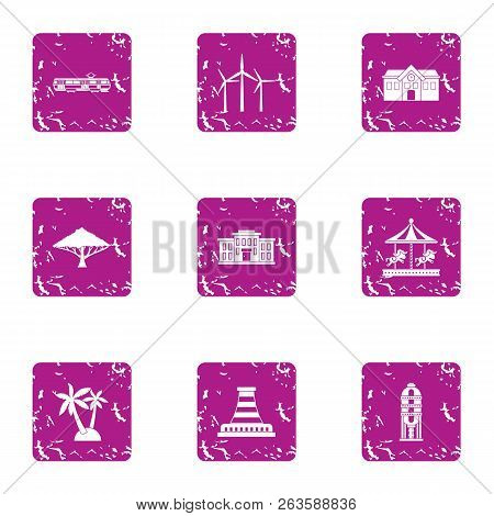 Insular Icons Set. Grunge Set Of 9 Insular Icons For Web Isolated On White Background