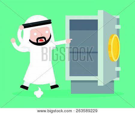 Arab Businessman Paranoid Because Gold And Money Was Stolen From Safe Box, Flat Design