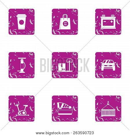 Technical Figure Icons Set. Grunge Set Of 9 Technical Figure Icons For Web Isolated On White Backgro
