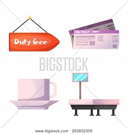 Vector Design Of Airport And Airplane Sign. Set Of Airport And Plane Stock Symbol For Web.