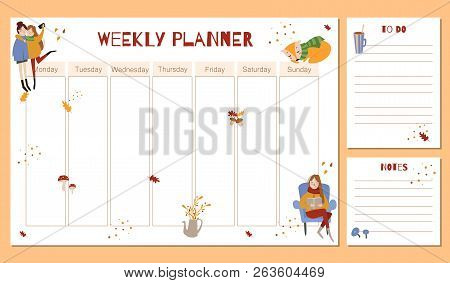 Cute Weekly Planner With Autumn Hand Drawn Elements
