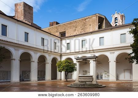 Rome, Italy - March 21, 2018: Courtyard Of Palazzo Massimo Alle Terme, The Museum Houses The Ancient