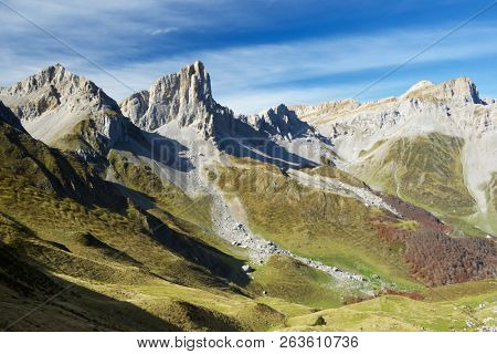 Aiguilles du Ansabere in Lescun Cirque. Aspe Valley, Pyrenees, France.