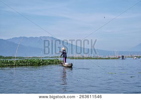 October, 6 2018. Ambarawa, Indonesia. Fishermen On Rawa Pening Lake, Central Java, Indonesia