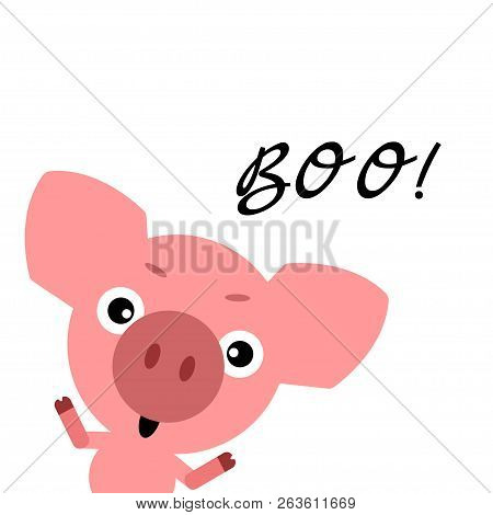 Symbol Of 2019. Happy Halloween. Cute Vector Pig.cartoon Colorful Scary Funny Character. Hands Up. W