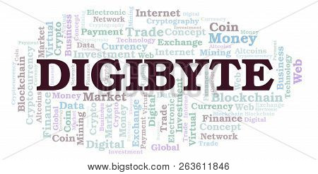 Digibyte Cryptocurrency Coin Word Cloud. Word Cloud Made With Text Only.