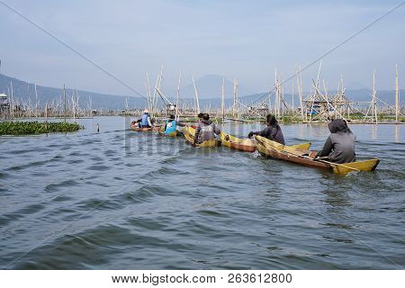 October, 6 2018. Ambarawa, Indonesia. Fishermen On Rawa Pening Lake, Central Java, Indonesia