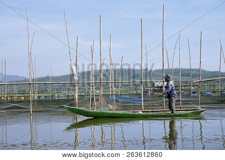 October, 6 2018. Ambarawa, Indonesia. Fishermen On Rawa Pening Lake, Central Java, Indonesia