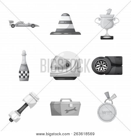 Vector Illustration Of Car And Rally Icon. Set Of Car And Race Vector Icon For Stock.