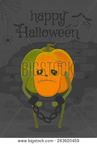 Happy Halloween Illustration Interesting Character In The Form Of A Monster Pumpkin