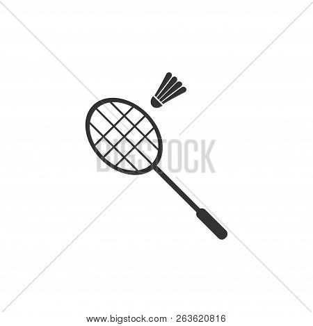 Badminton. Black Icon Flat On White Background