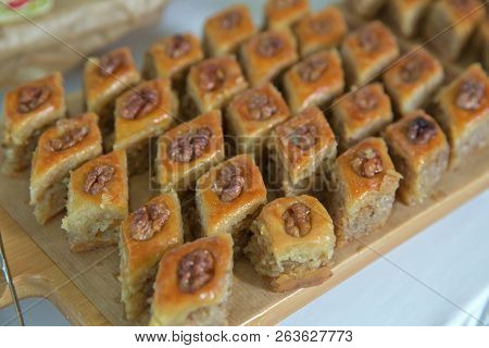 Azerbaijan Baklava. Traditional Azerbaijan Dessert Baklava. Sweet Azerbaijan Pastry Closeup Baklava.