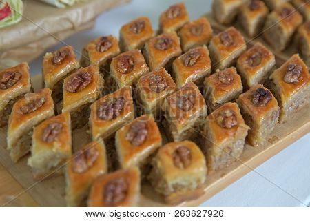 Azerbaijan Baklava. Traditional Azerbaijan Dessert Baklava. Sweet Azerbaijan Pastry Closeup Baklava.