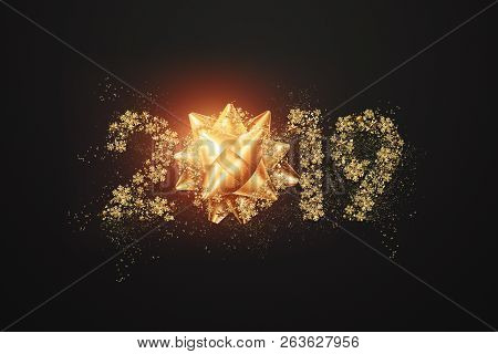 Creative Background, 2019 Happy New Year. Gold Numbers Design Of Greeting Card Of. Gold Shining Patt