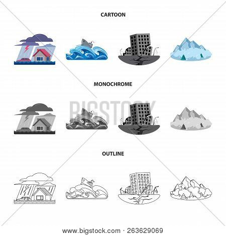 Vector Illustration Of Natural And Disaster Symbol. Collection Of Natural And Risk Vector Icon For S