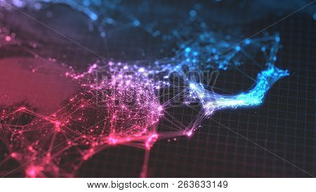 Glowing City And Human Population Density Areas With Linear Connections Between Them. View Of Asia. 