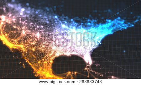 Glowing City And Human Population Density Areas With Linear Connections Between Them. View Of Americ