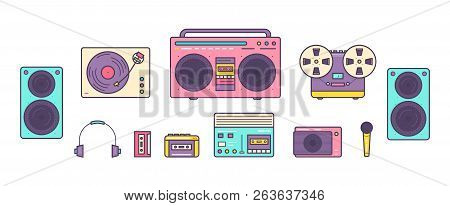 Bundle Of Retro Analog Music Players, Reel-to-reel And Cassette Recorders, Turntable, Headphones, Mi