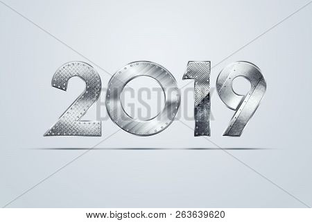 Creative Background, Metal Year Two Thousand Nineteen, Happy New Year 2019 , Metallic Text. Copy Spa