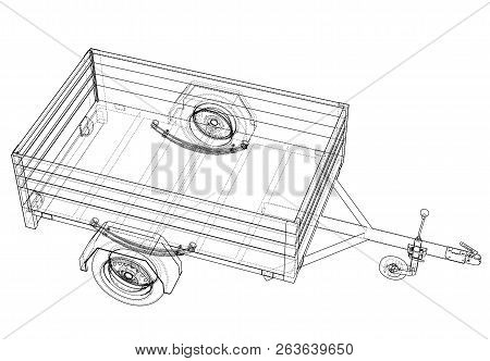 Open Trailer Sketch. Vector Rendering Of 3d. Wire-frame Style. The Layers Of Visible And Invisible L