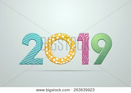 Creative Background, 2019 Happy New Year. Colorful Design. Numbers Design Of Greeting Card Of. Banne