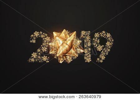 Creative Background, 2019 Happy New Year. Gold Numbers Design Of Greeting Card Of. Gold Shining Patt