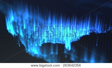 Glowing City And Human Population Density Areas With Rising Lines From Them. View Of America. 3d Ill