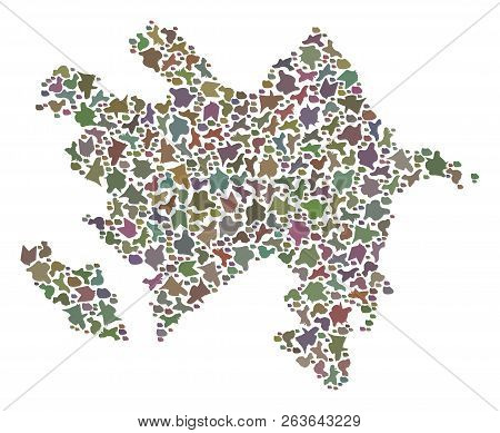 Mosaic Map Of Azerbaijan Designed With Colored Flat Pebbles. Vector Pied Geographic Abstraction Of M