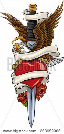 Vector Eagle With Earth And Rose And Ribbon